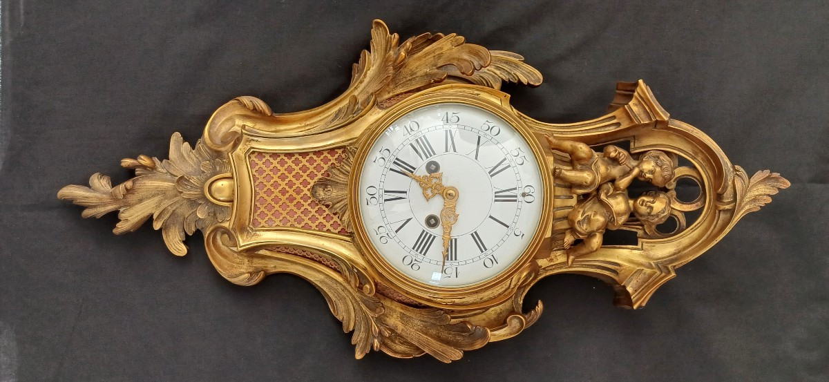 Large Louis XV Wall Clock With Bronze Cherubs, Late 19th Century-photo-6