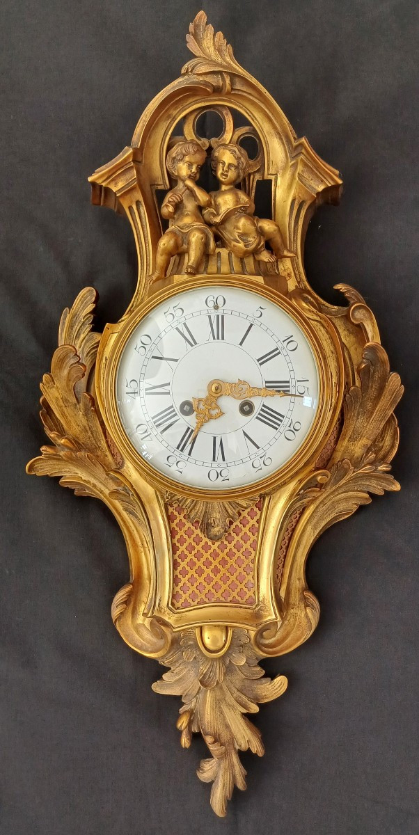 Large Louis XV Wall Clock With Bronze Cherubs, Late 19th Century