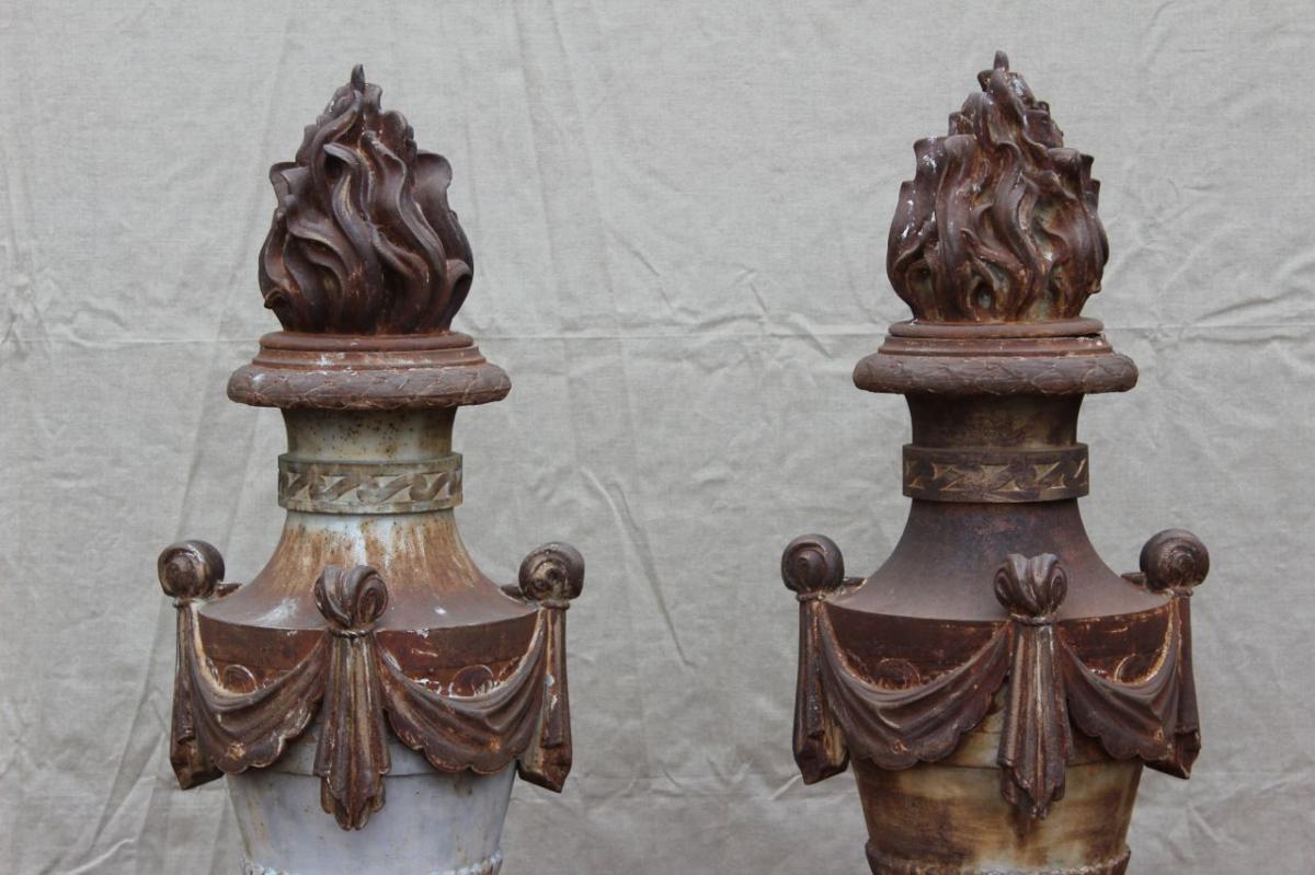 Pair Of Garden Vases Cast Iron, XIX.-photo-4