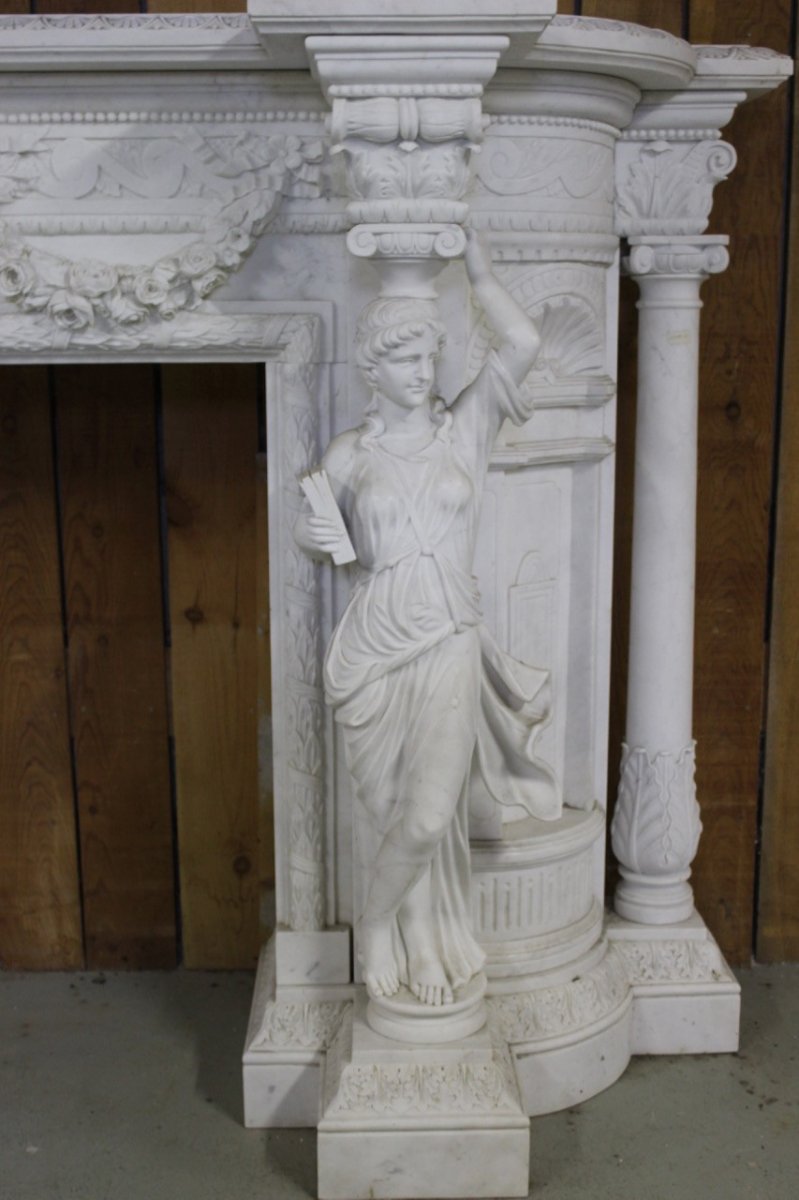 Important White Marble Fireplace-photo-2