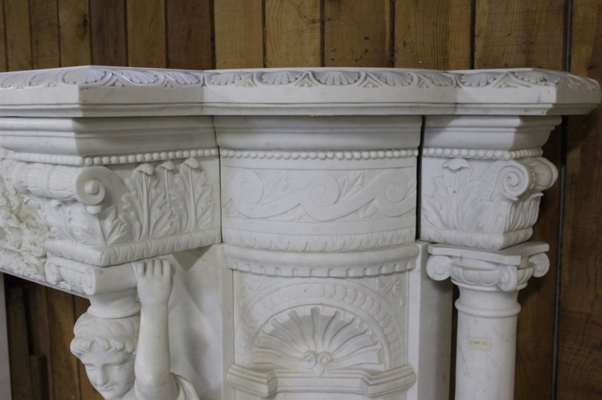 Important White Marble Fireplace-photo-3