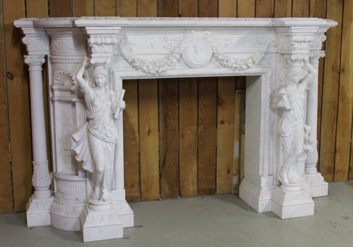 Important White Marble Fireplace-photo-6