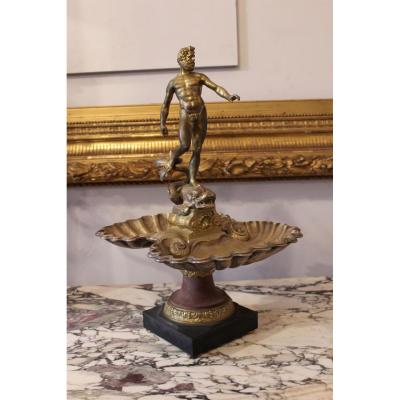 Coupe En Bronze Sur Socle En Marbre, époque XIX.