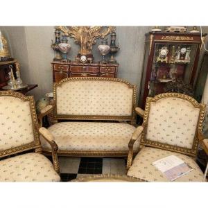 Salon 5pcs De Style Louis XVI En Bois Doré à Châssis, XIXème