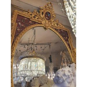 Joli Miroir à Parclose En Bois Doré Style Louis XVI
