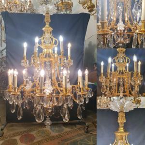 French 19th Century Crystal & Ormolu Chandelier  - Louis XIV / Regenge