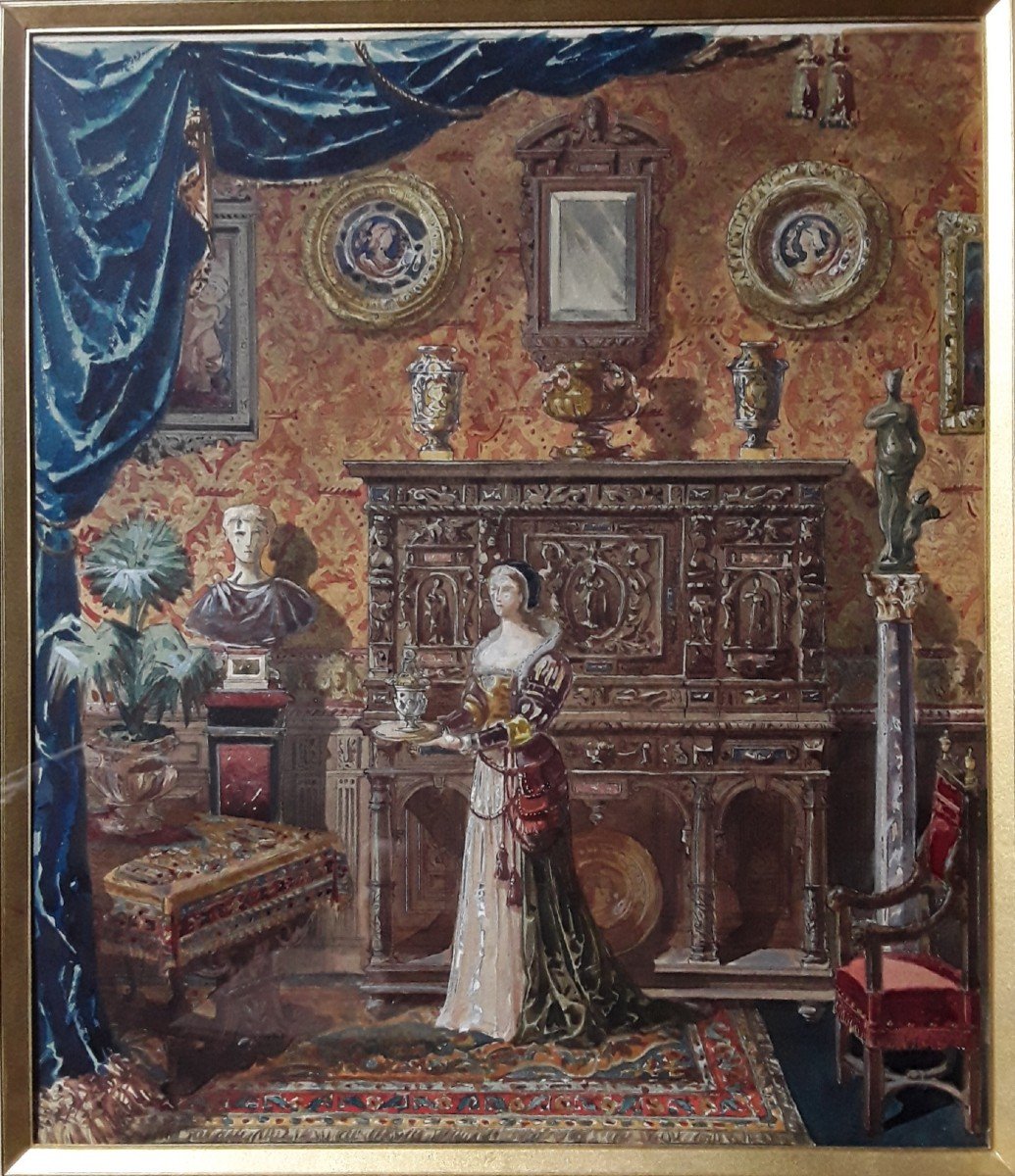 Grande Gouache Néo Renaissance. -photo-3