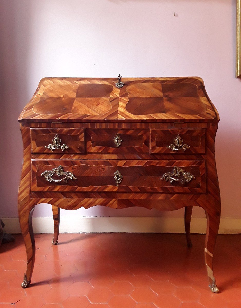 Slope Desk In Marquetry Stamped Galet. To Be Restored.-photo-3