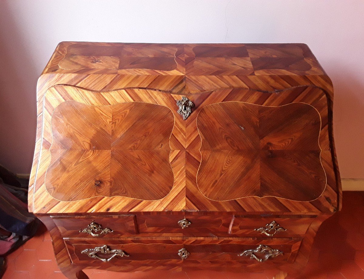 Slope Desk In Marquetry Stamped Galet. To Be Restored.-photo-2