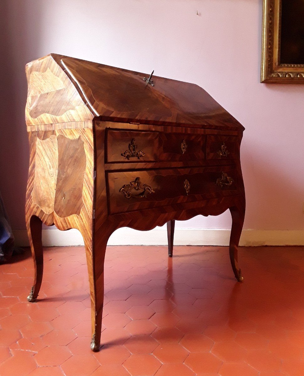 Slope Desk In Marquetry Stamped Galet. To Be Restored.-photo-4