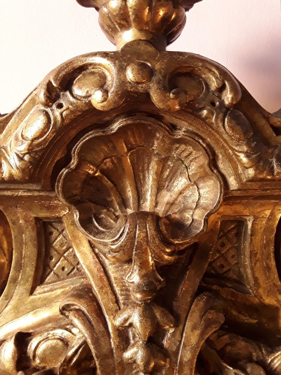 Grand Cartel d'Applique En Bois Doré. ( H 92 Cm ).-photo-5