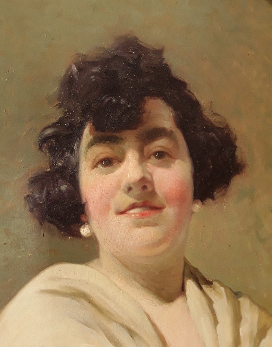 Large Portrait Of The Roaring Twenties By Raoul Guiraud (h 105 Cm).-photo-4