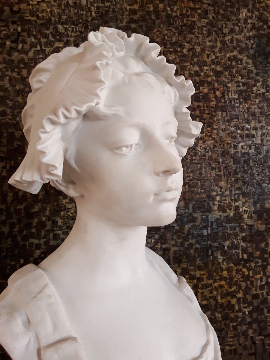 "young Girl With A Bonnet". Large Sculpture By E. Troili. -photo-1