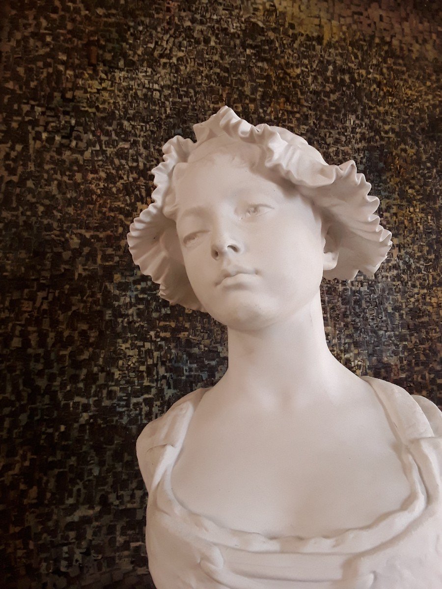 "young Girl With A Bonnet". Large Sculpture By E. Troili. -photo-3