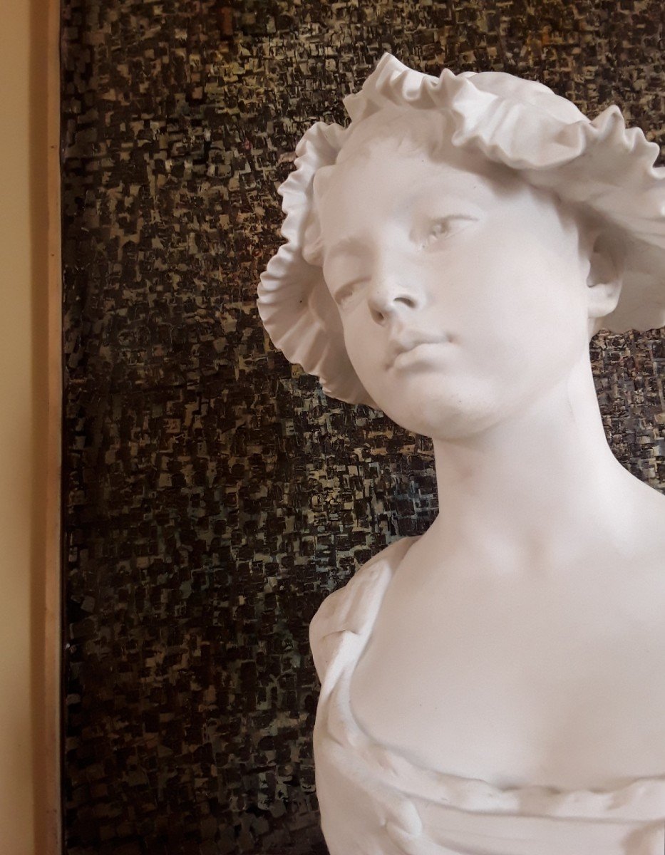 "young Girl With A Bonnet". Large Sculpture By E. Troili. 