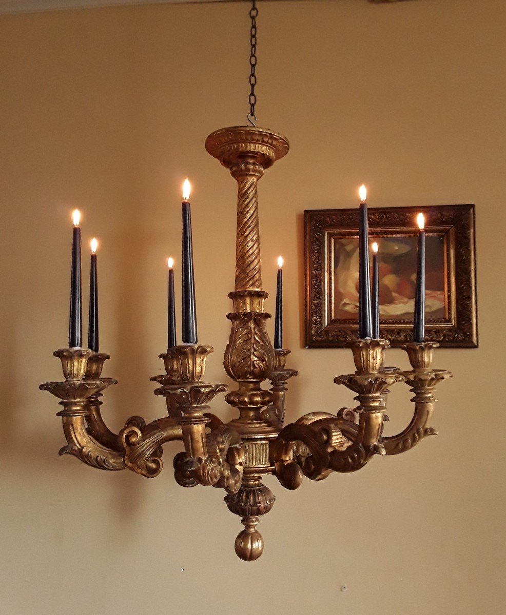 Grand Lustre En Bois Doré (diamètre 85 cm).-photo-4