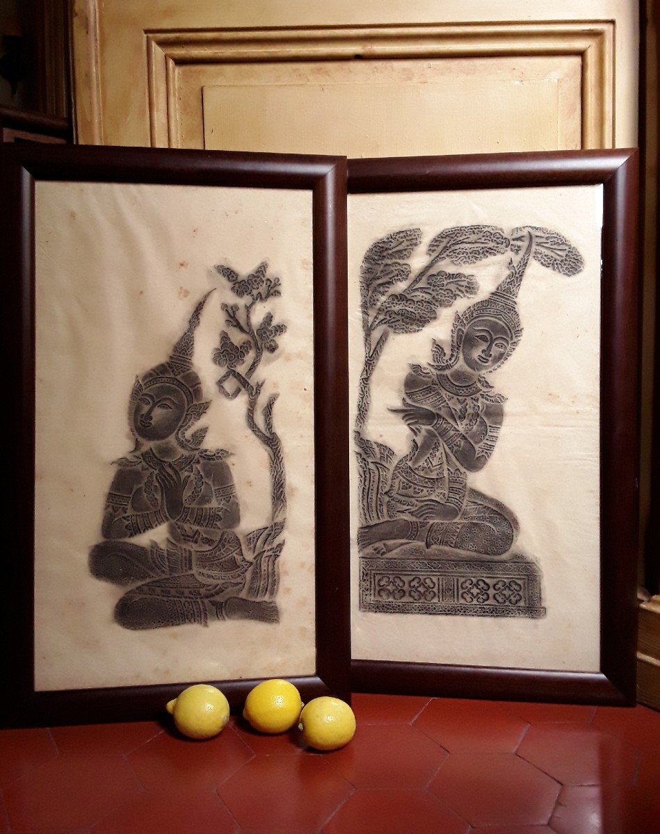 Pair Of Indochinese Drawings. -photo-2