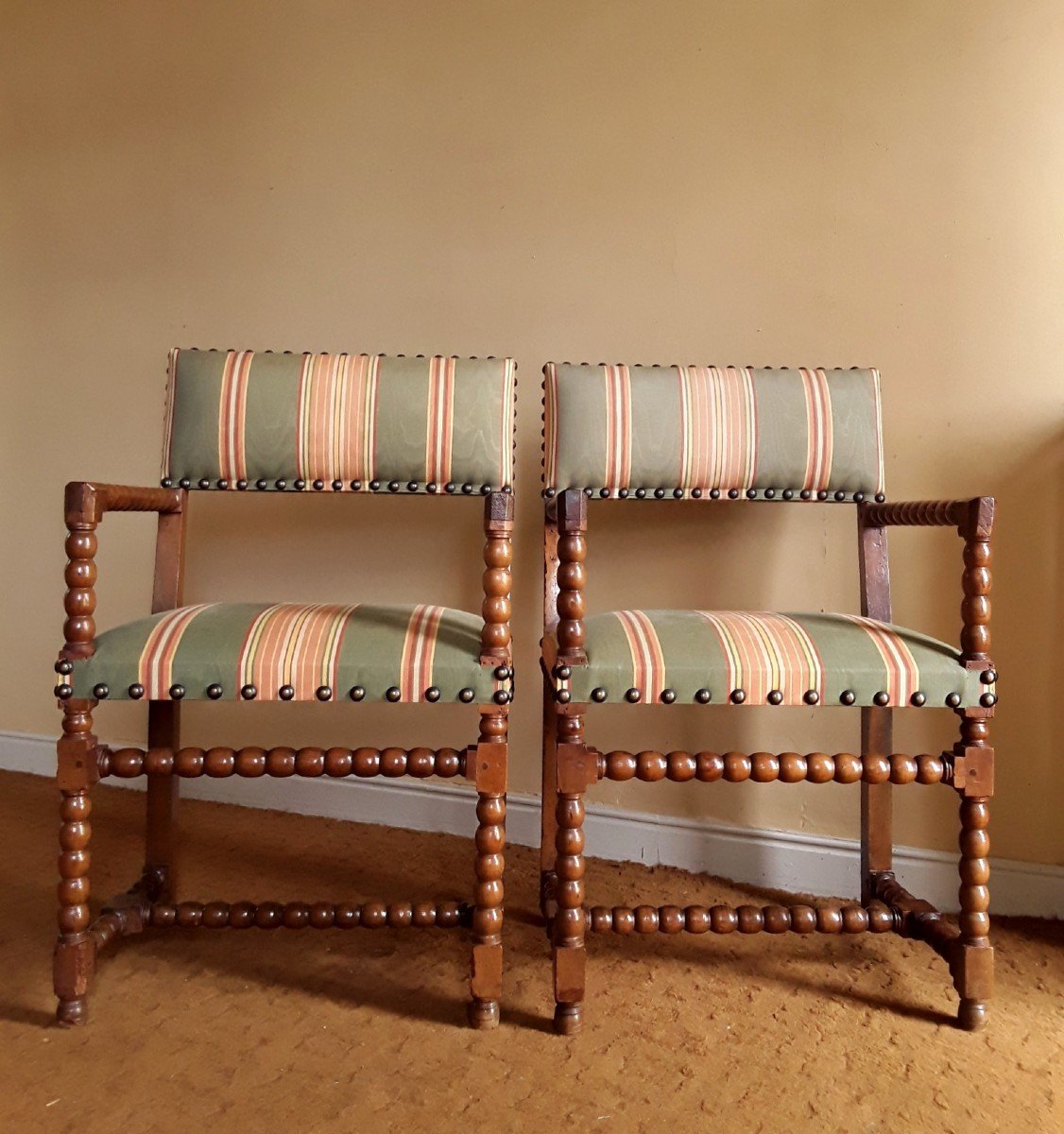 Pair Of Louis XIII Period Armchairs.-photo-3