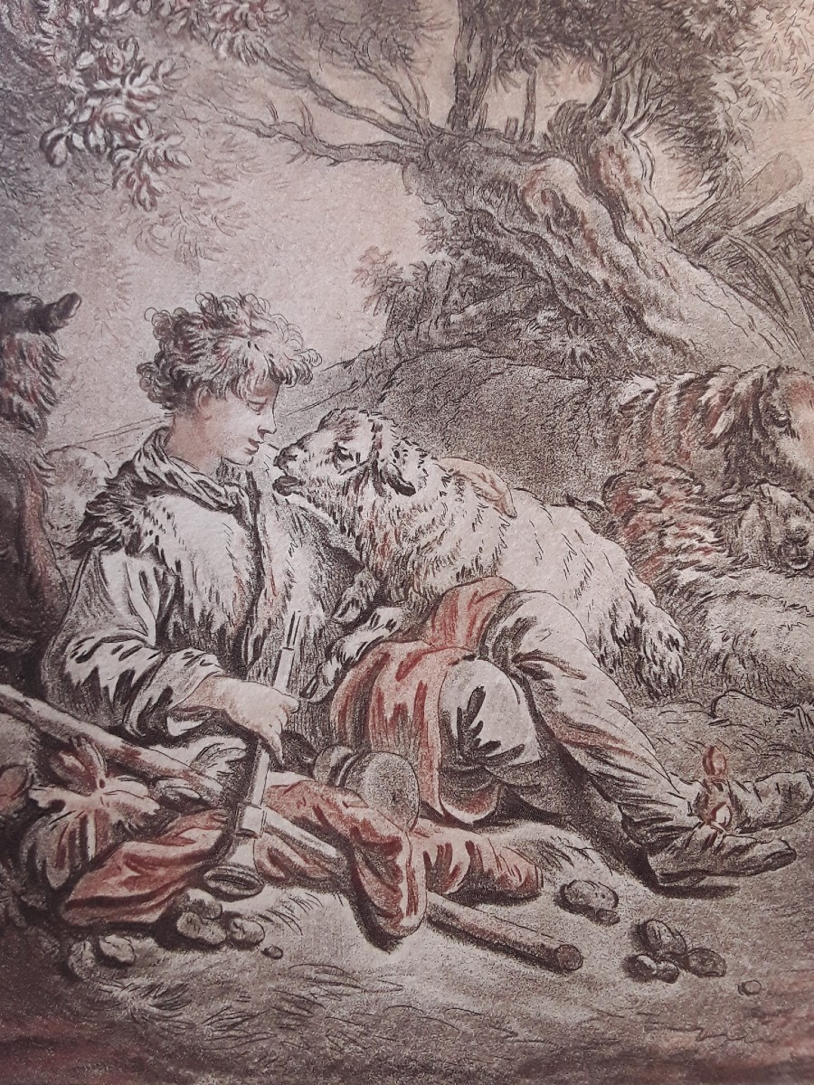 " Le Berger". Estampe De JB Huet par Demarteau.-photo-3