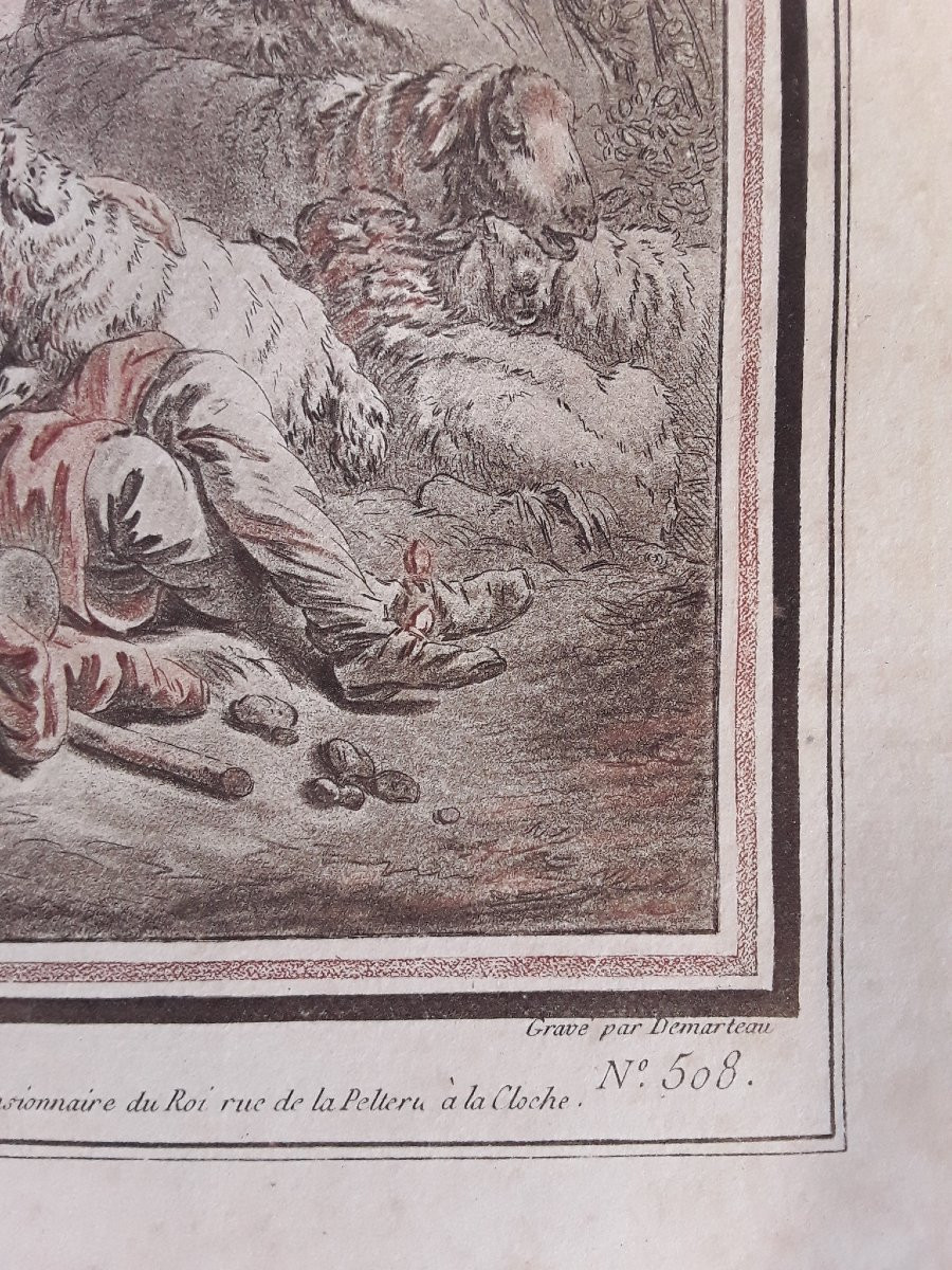 " Le Berger". Estampe De JB Huet par Demarteau.-photo-1