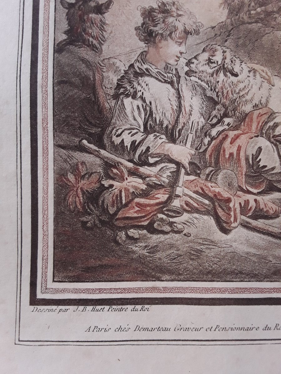 " Le Berger". Estampe De JB Huet par Demarteau.-photo-2