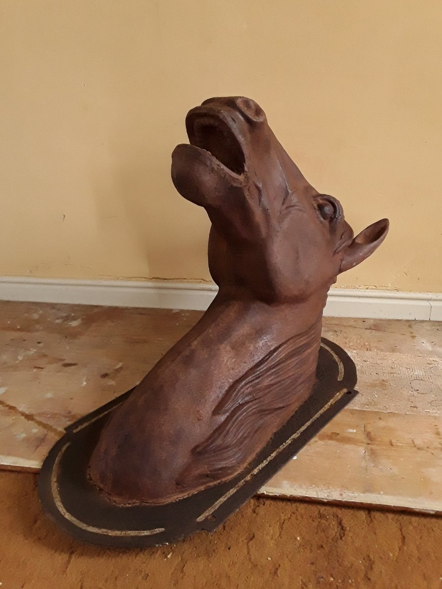 Large Cast Iron Horse Head. H 80 Cm-photo-2