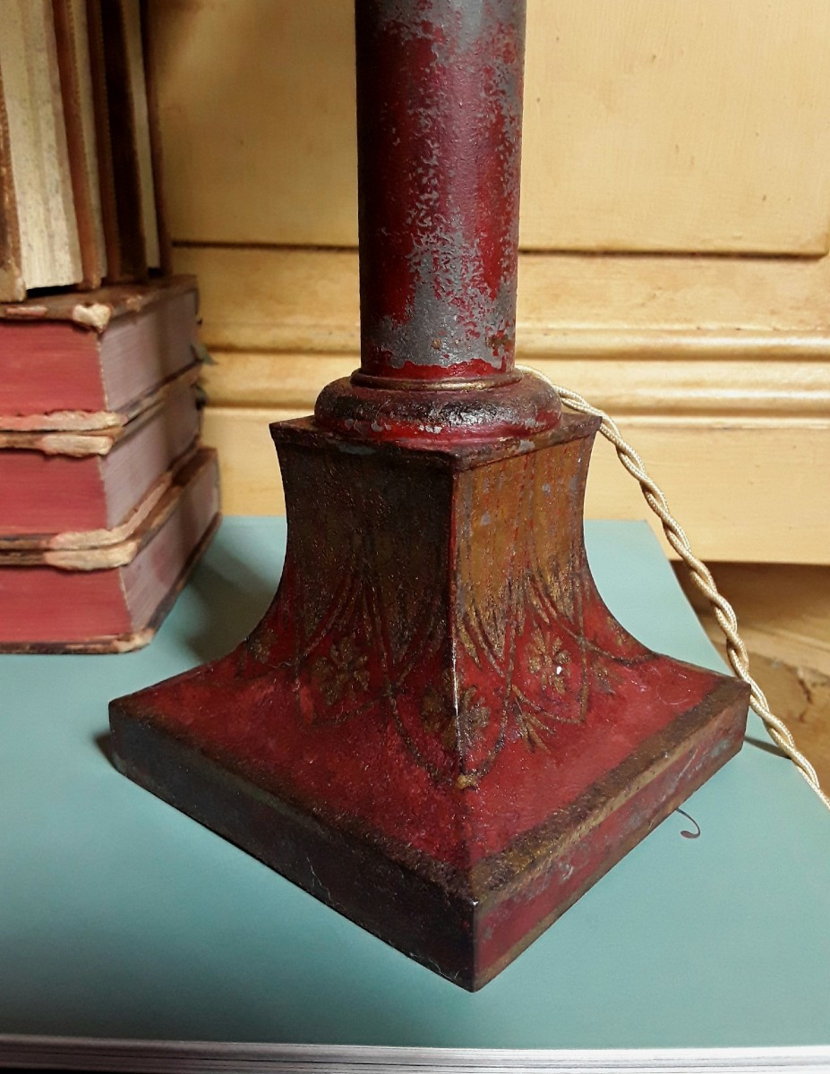 Oil Lamp. Painted Sheet Metal From The Directoire Period. -photo-3