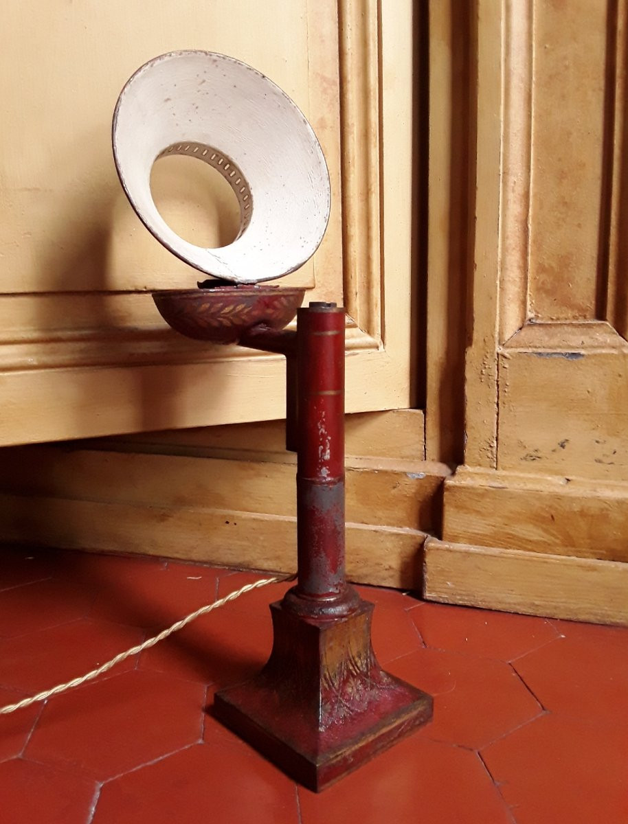 Oil Lamp. Painted Sheet Metal From The Directoire Period. -photo-1