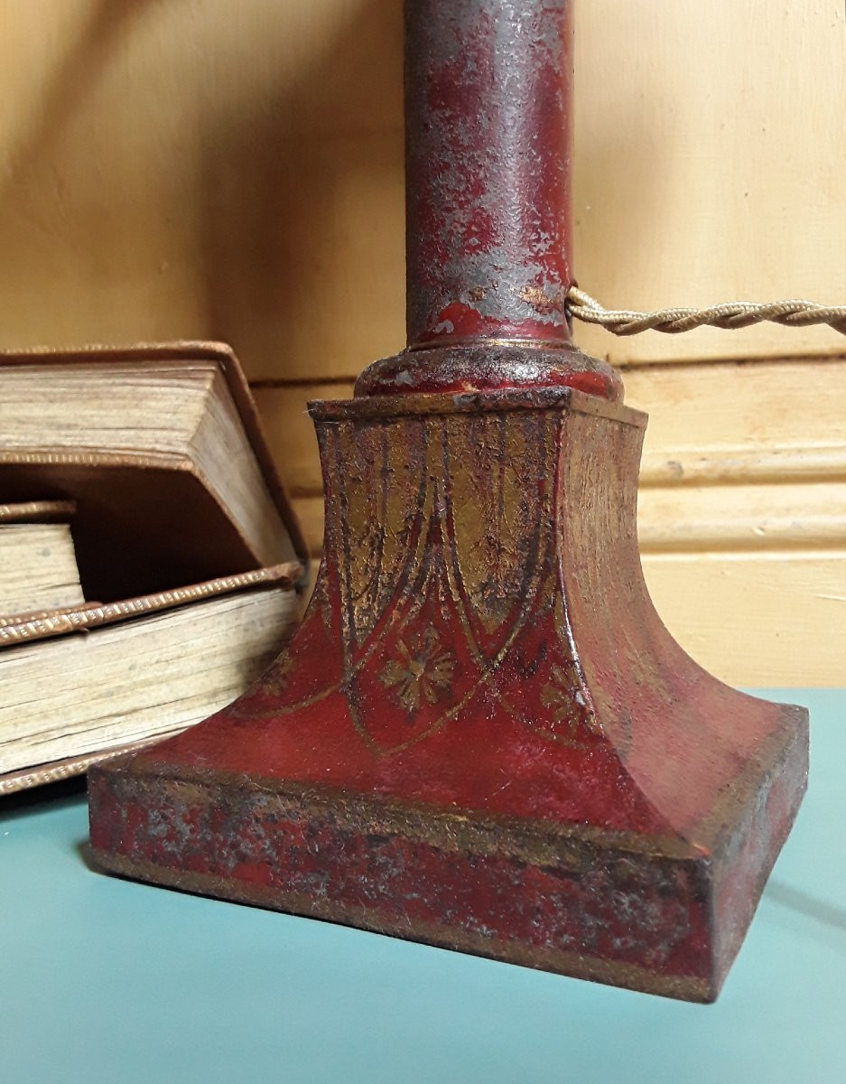 Oil Lamp. Painted Sheet Metal From The Directoire Period. -photo-6
