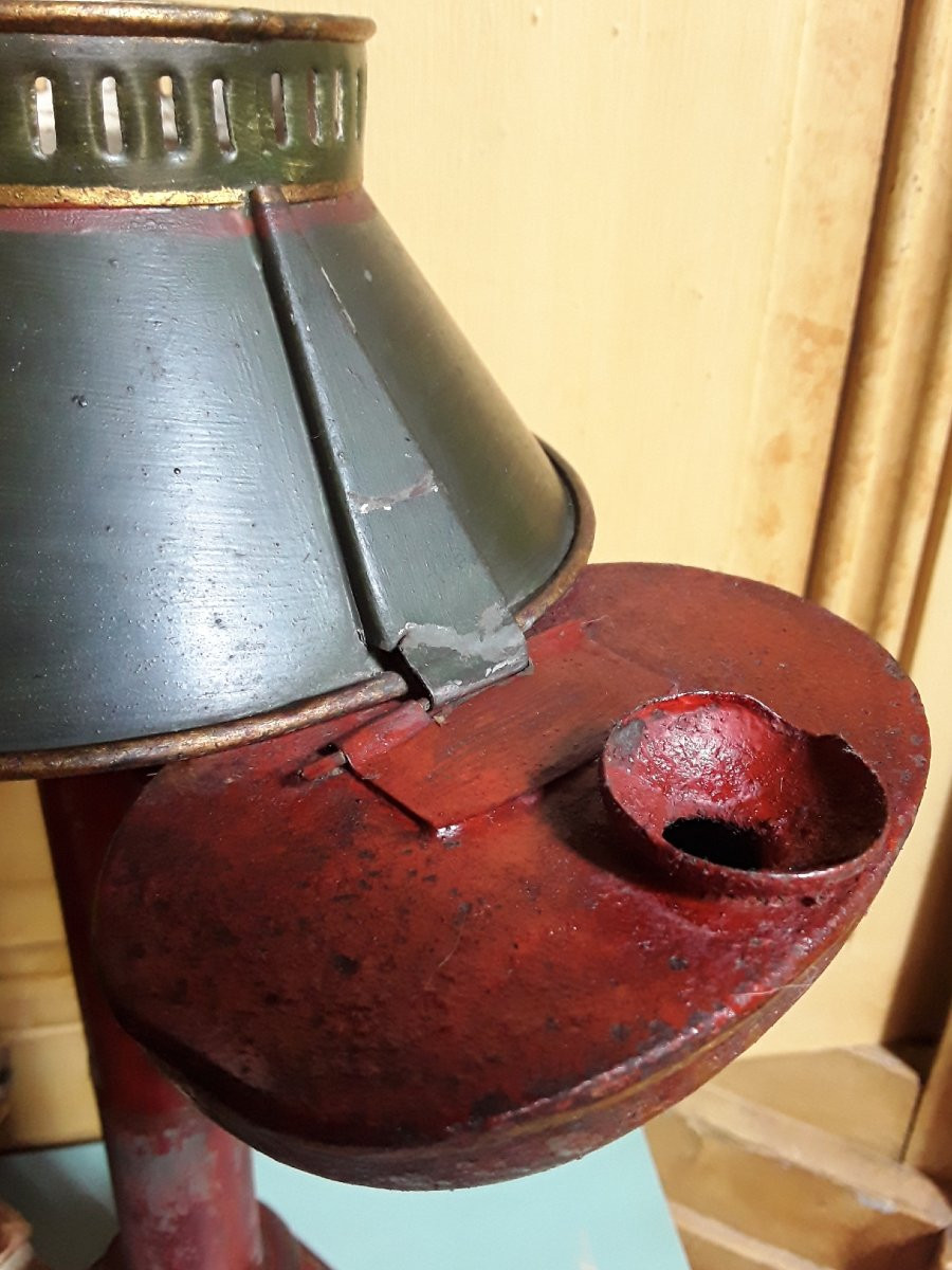 Oil Lamp. Painted Sheet Metal From The Directoire Period. -photo-7