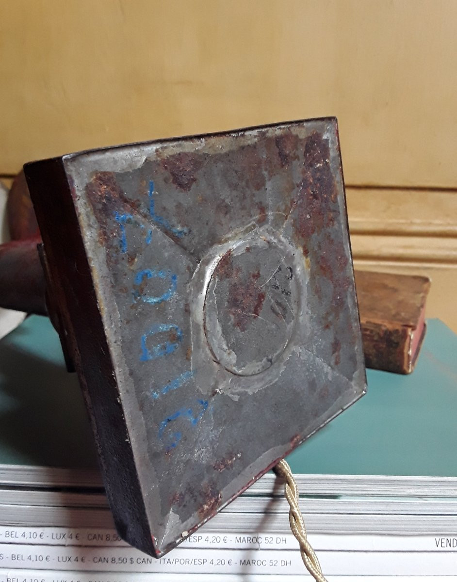 Oil Lamp. Painted Sheet Metal From The Directoire Period. -photo-8