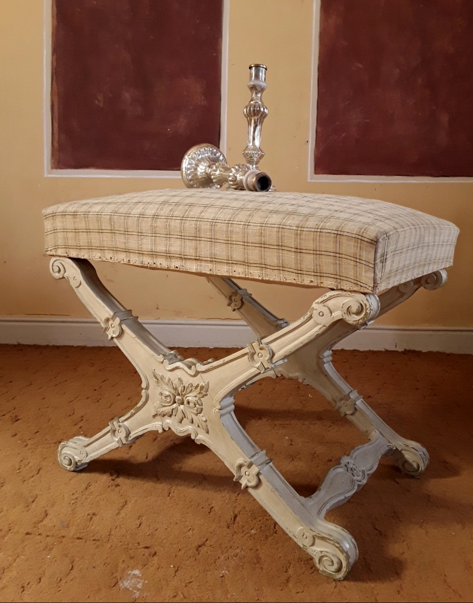 Grand tabouret en X , dît ployant. Époque XIX ème.-photo-2
