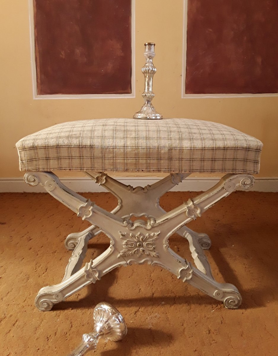 Grand tabouret en X , dît ployant. Époque XIX ème.-photo-1