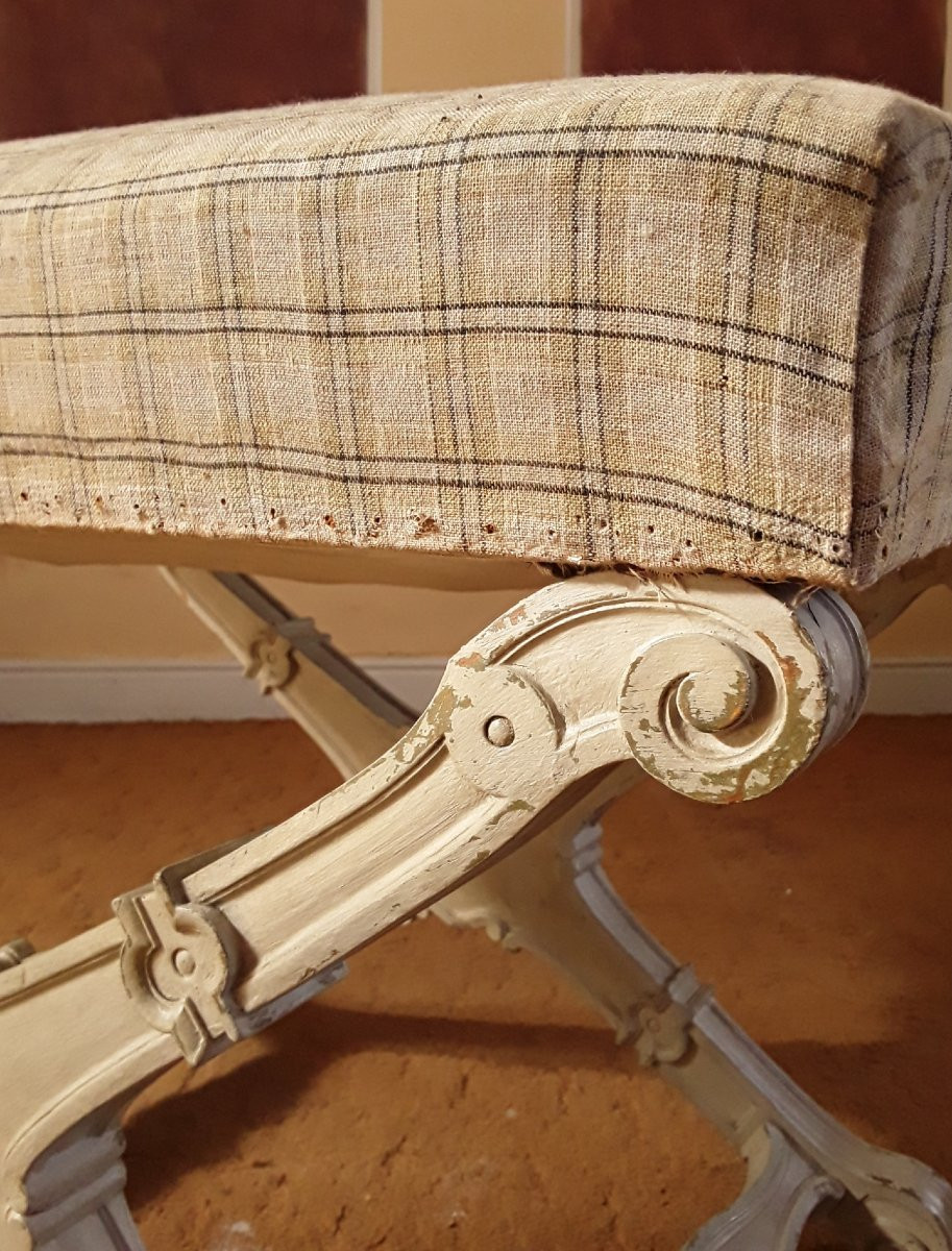 Grand tabouret en X , dît ployant. Époque XIX ème.-photo-2