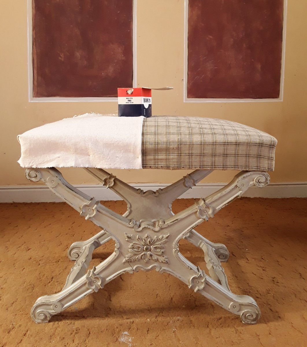 Grand tabouret en X , dît ployant. Époque XIX ème.-photo-3