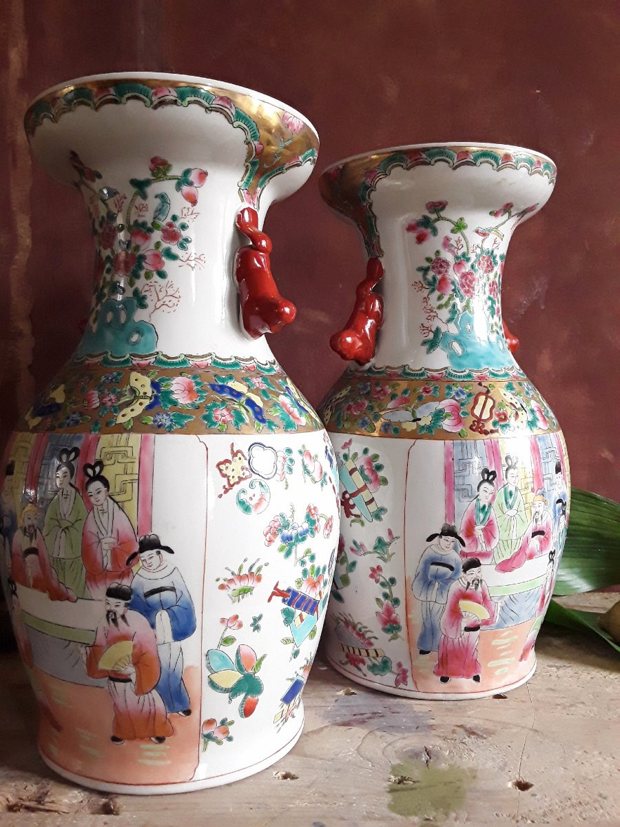 Chine XX ème. Paire de vases en porcelaine. -photo-4