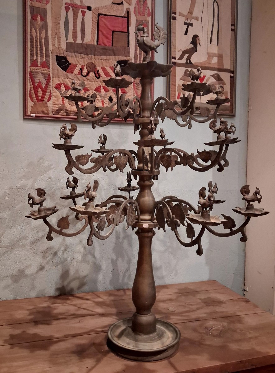 Large Patinated Bronze "vilakku" 