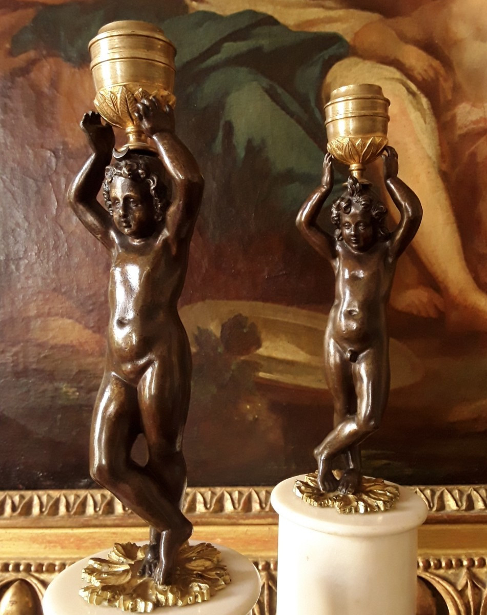 Pair Of Louis XVI Period Bronze Candlesticks. 
