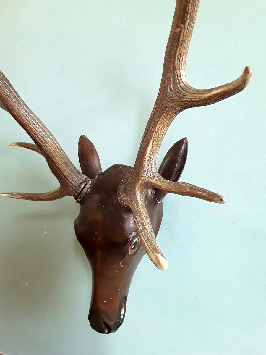 Carved Wooden Deer Trophy. -photo-1