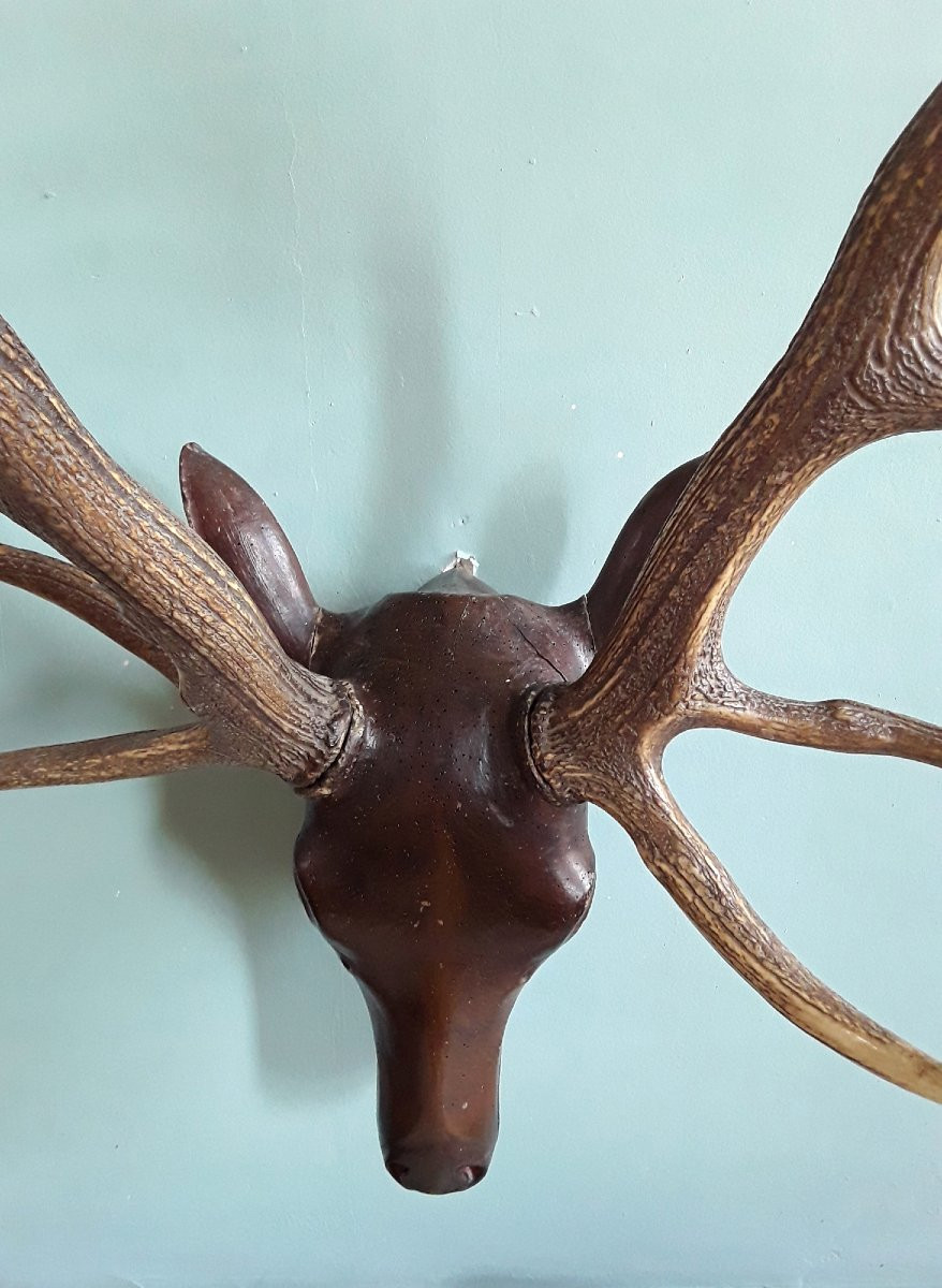 Carved Wooden Deer Trophy. -photo-2