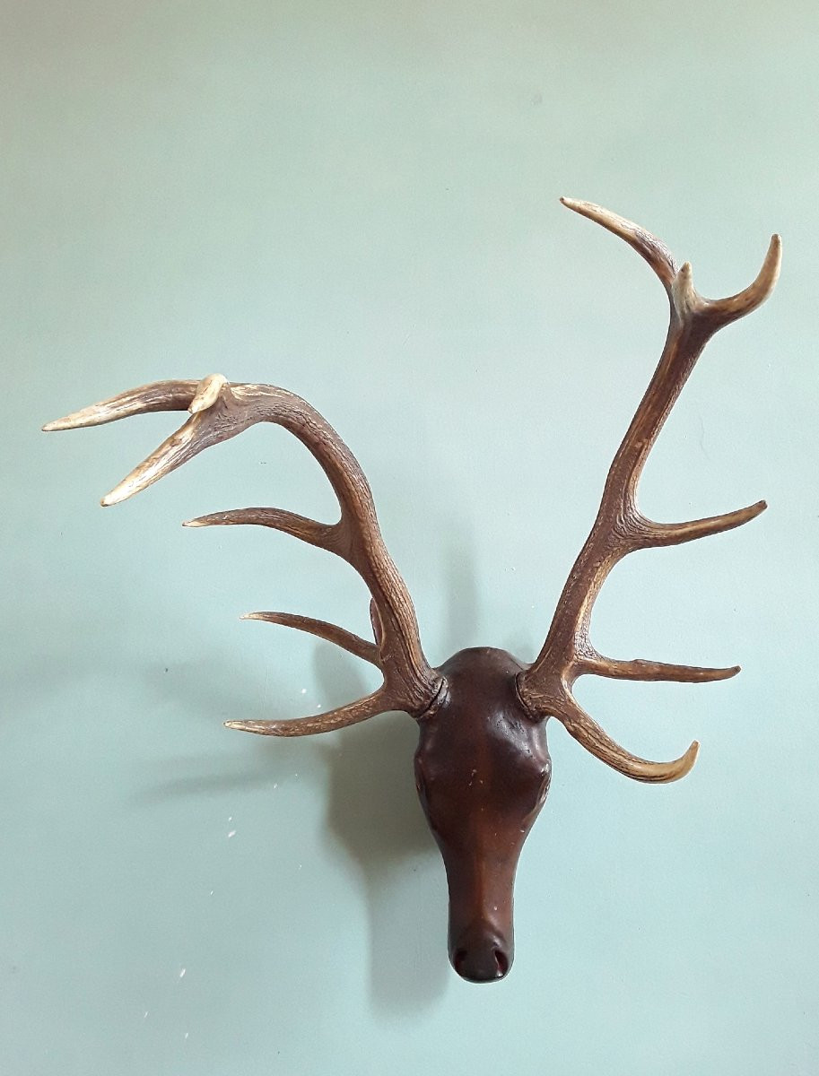 Carved Wooden Deer Trophy. -photo-4