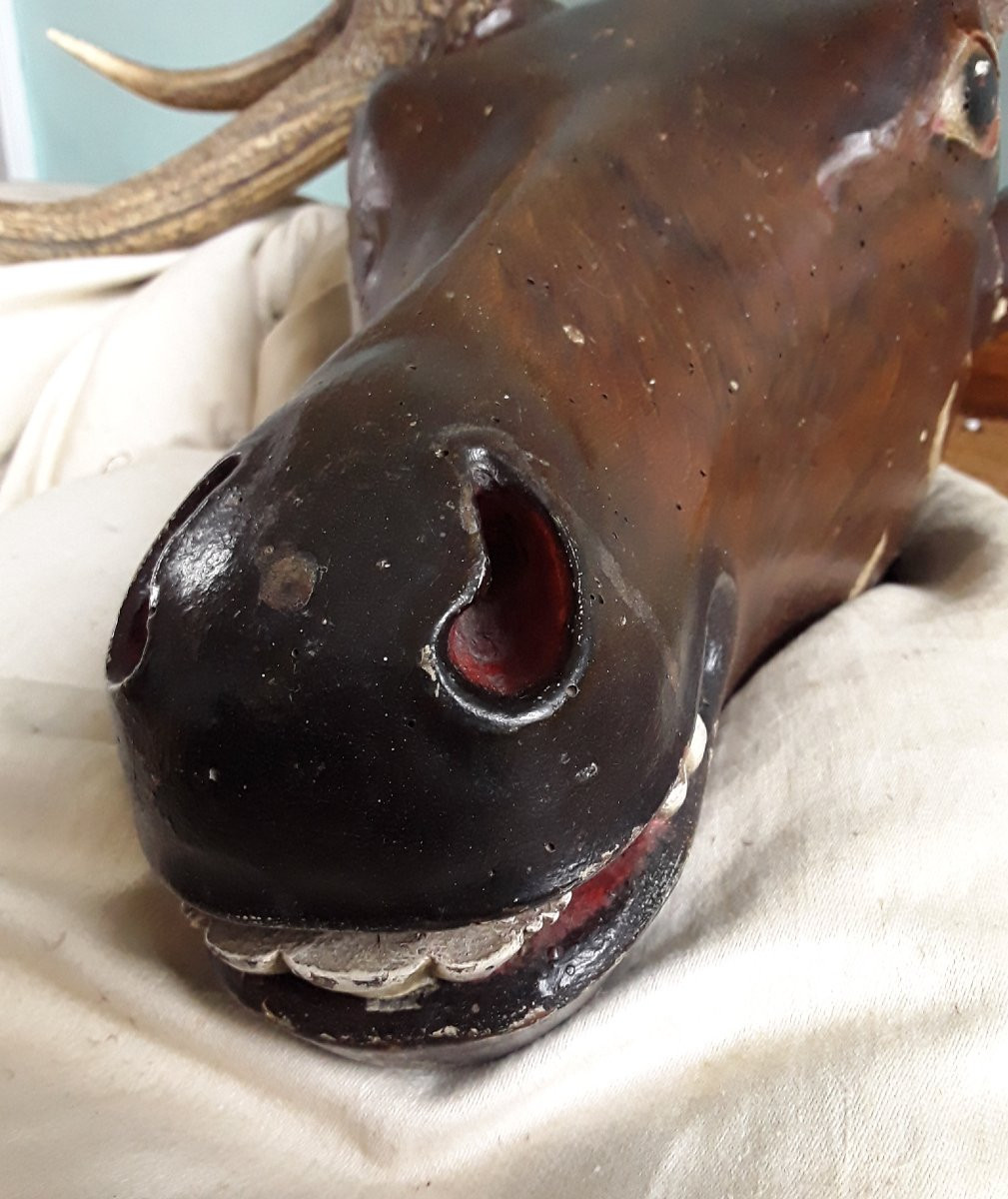 Carved Wooden Deer Trophy. -photo-5