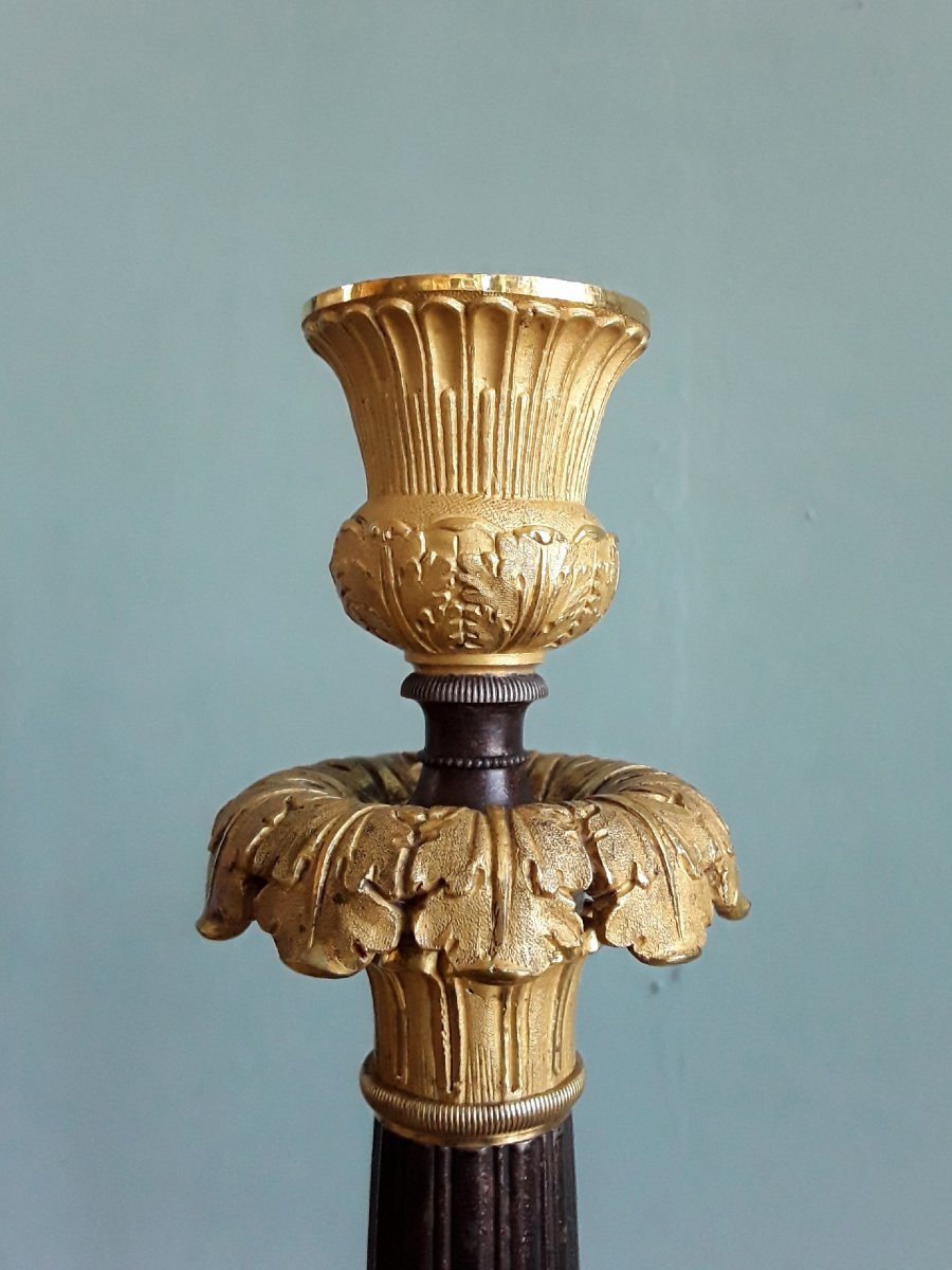Paire de bougeoirs en bronze. Début du XIX ème.-photo-4