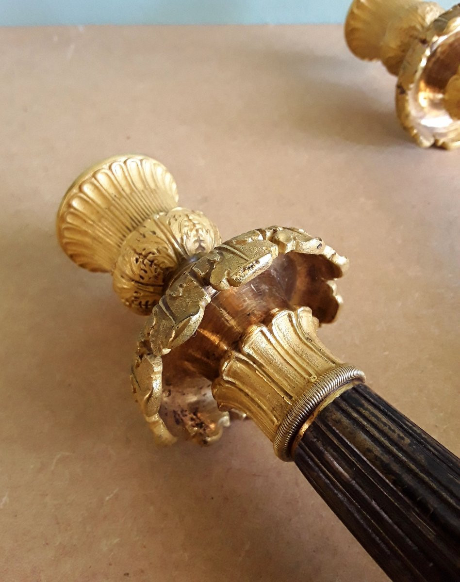 Paire de bougeoirs en bronze. Début du XIX ème.-photo-7