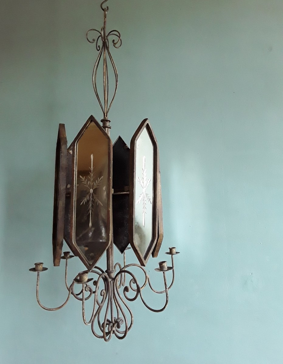 Important lustre à réflecteur de lumière. (H 120 cm).-photo-4