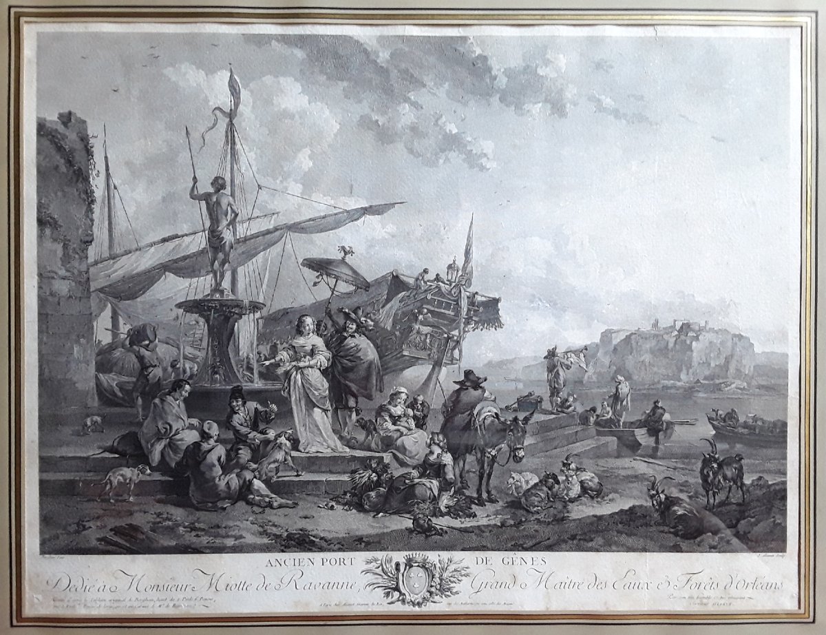 Grande gravure XVIII ème. "Port de Gênes"-photo-2