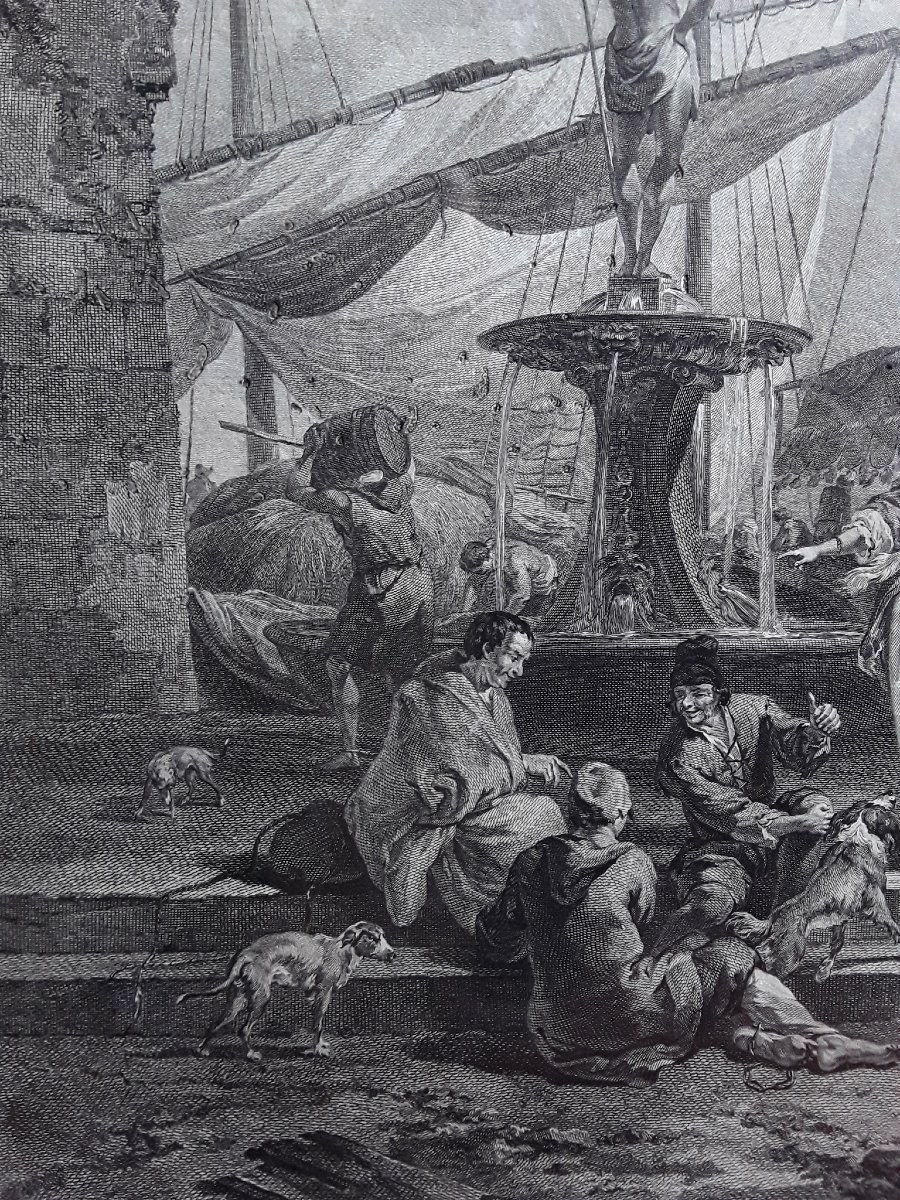 Grande gravure XVIII ème. "Port de Gênes"-photo-4