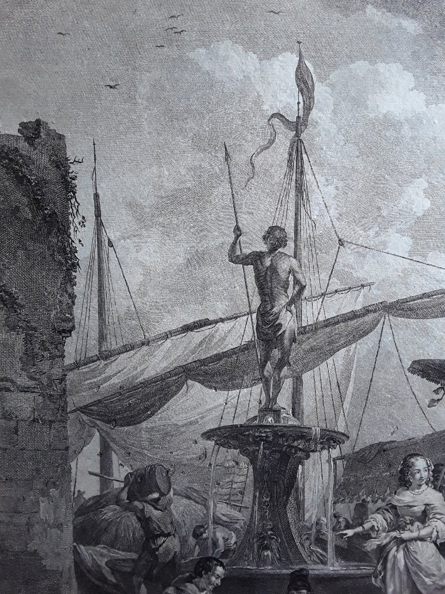 Grande gravure XVIII ème. "Port de Gênes"-photo-4