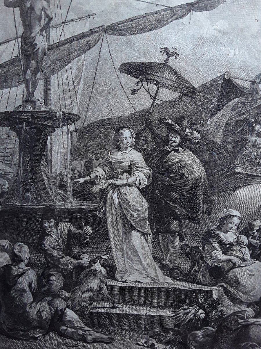 Grande gravure XVIII ème. "Port de Gênes"