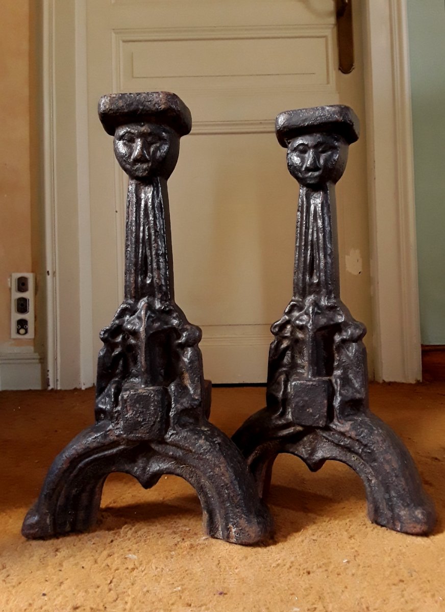 Pair Of Andirons From The XVth Century.-photo-2